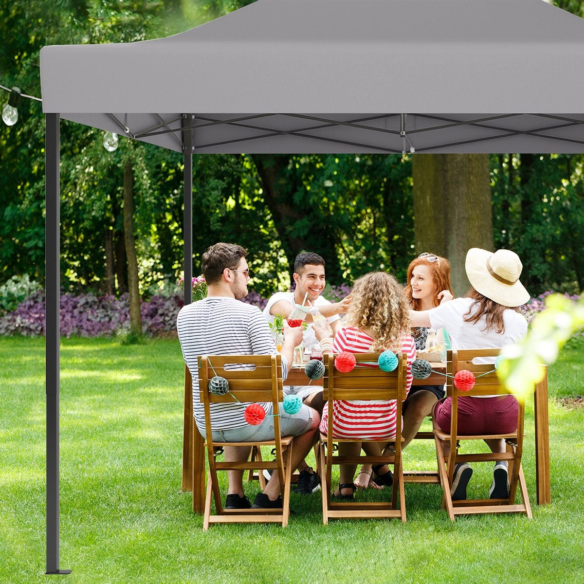 LifeGoods Partyzelt Pavillon - Einfacher Aufbau - Wasserdicht - Tragetasche mit Rädern - 3,0 x 4,5 m - Dunkelgrau