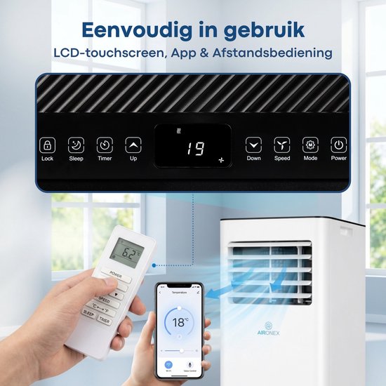 Aironex Mobile Klimaanlage 7000 BTU – App & Fernbedienung – Leise & kompakt – Mobile Klimaanlage mit Fensterdichtung – Mobile Klimaanlage für Schlafzimmer, Wohnzimmer, Büro