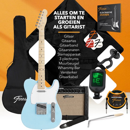 Finesse E-Gitarre mit Verstärker – inklusive Videokurs – TE-Gitarre – Erwachsene – Kinder – Blau