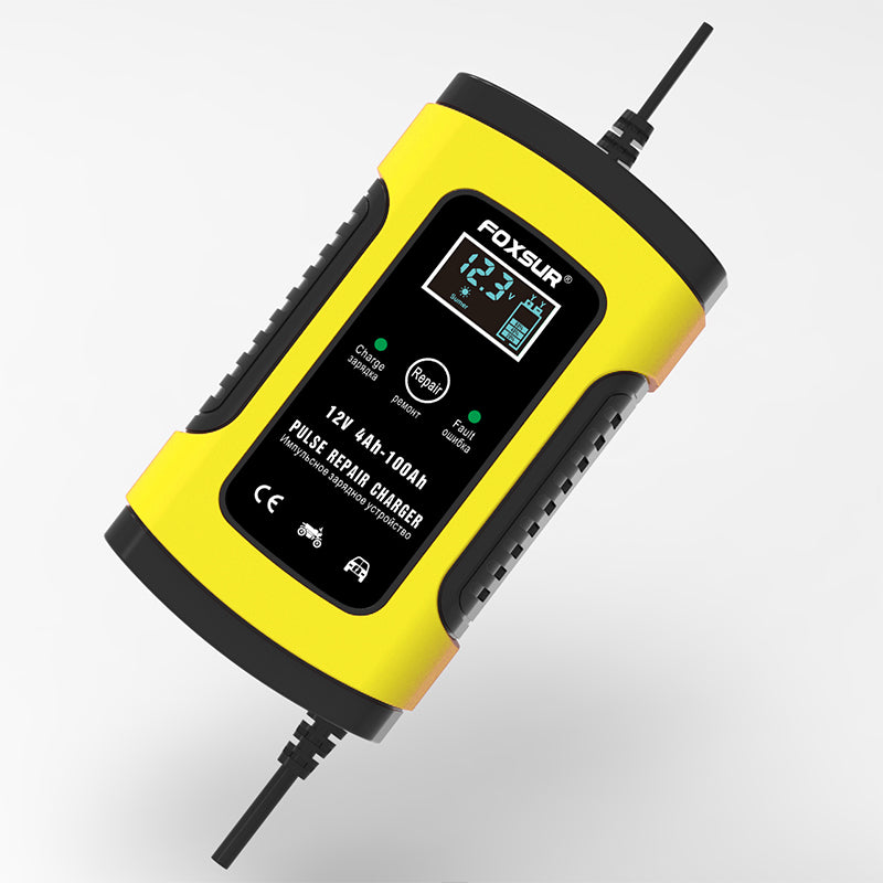 Foxsur Batterieladegerät 12 V, 5 A – LCD-Display – Pulse Repair – Motorrad und Auto