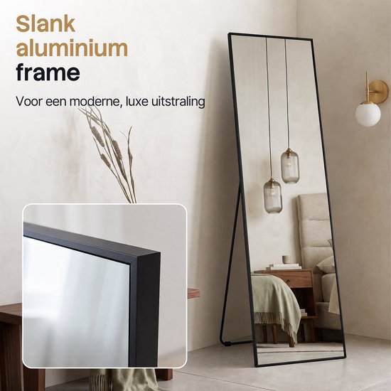 Infinity Goods Ganzkörperspiegel – Wandspiegel – Standspiegel in rechteckiger Form – luxuriöser Metallrahmen – 160 x 40 cm – Schwarz