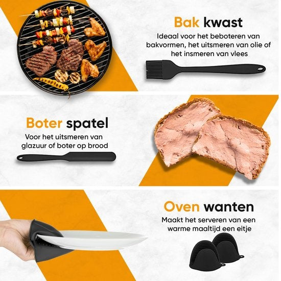 Strex Küchenutensilien-Set mit Halter 43-teilig - Hitzebeständig / BPA-frei / Silikon - Küchenutensilien
