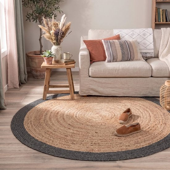 NATURL. Jute-Teppich – Fair Rund Natur/Schwarz – Ø 120 cm