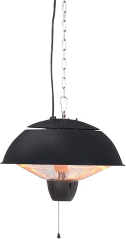 Perel Terrassenstrahler, 1500 W, Halogen, Deckenmontage, mit Zugschalter, Kette, 1 Heizstufe, spritzwassergeschützt, Metall, schwarz