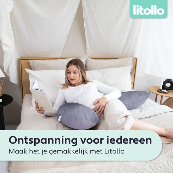 Litollo® Schwangerschaftskissen XL – Stillkissen – Körperkissen – Body Pillow – 140 cm – Abnehmbarer Bezug – Grau – Fleece
