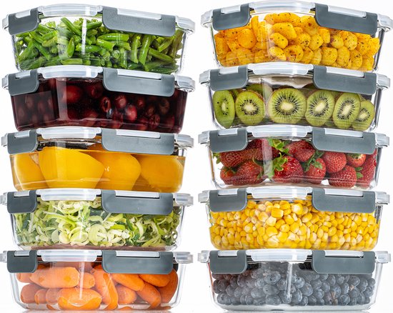 Stosh Meal Prep Trays - Frischhalteschalen - Gefrierschalen - Luftdicht - 10 Stück - 1L - BPA frei - Glas