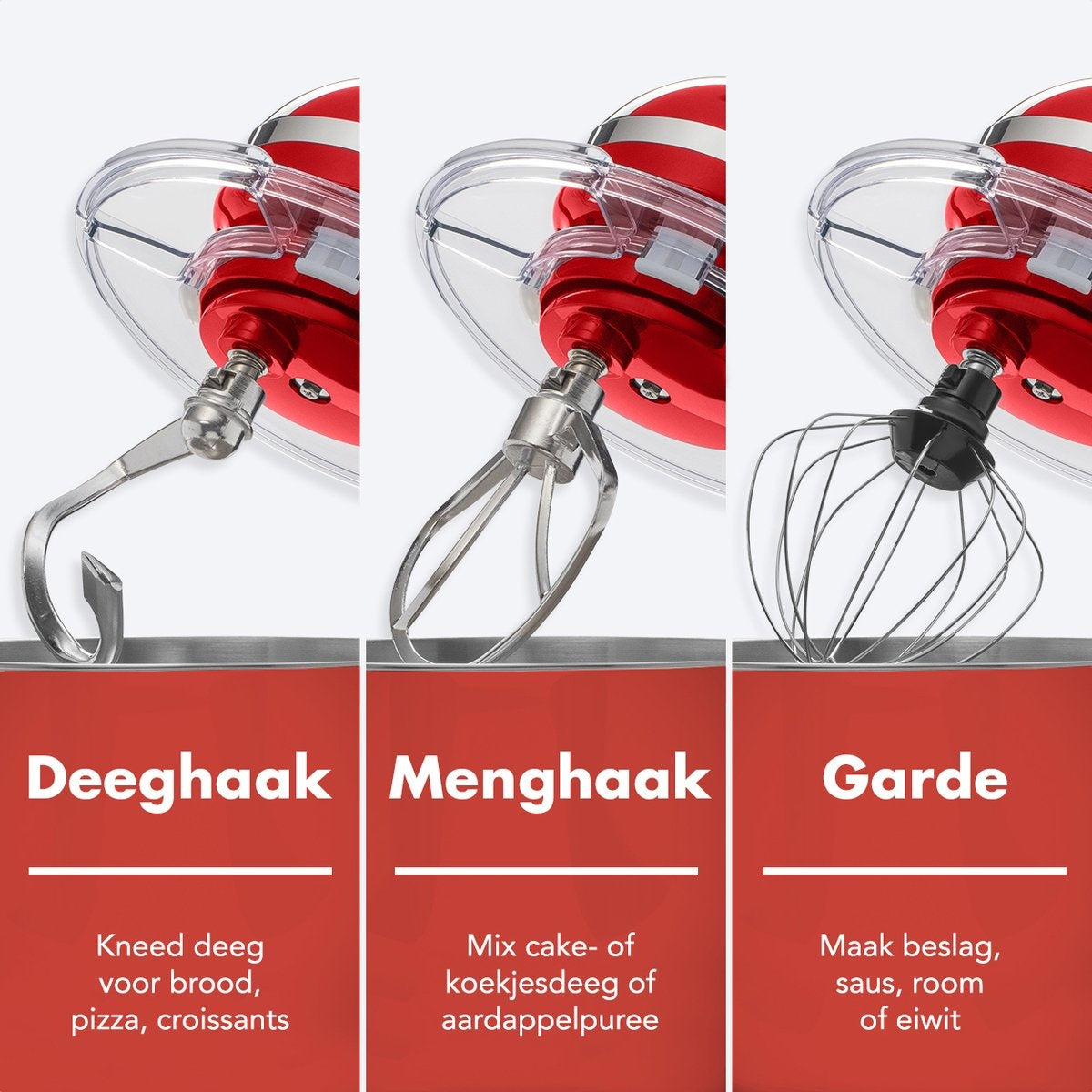 KitchenBrothers Küchenmaschine - Küchenmixer mit 6L-Edelstahl-Mixschüssel - Küchenroboter - 1400W - Rot