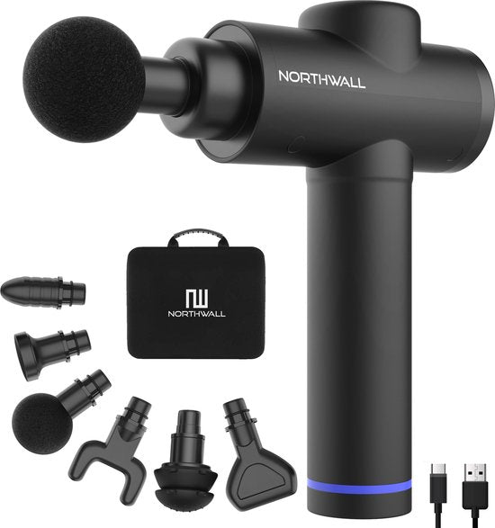 Northwall - Massage Gun - mit Koffer - 6 Aufsätze - leistungsstark & kabellos - Schwarz