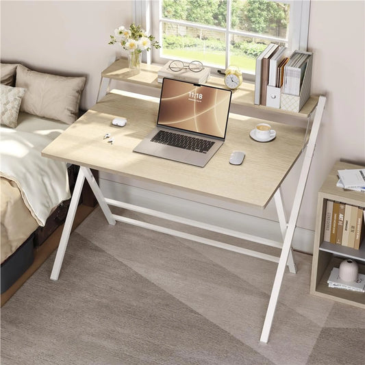 Yaheetech Klappbarer Computertisch mit Monitorhalterung – 106,5 x 60,5 x 90 cm – Helles Holz