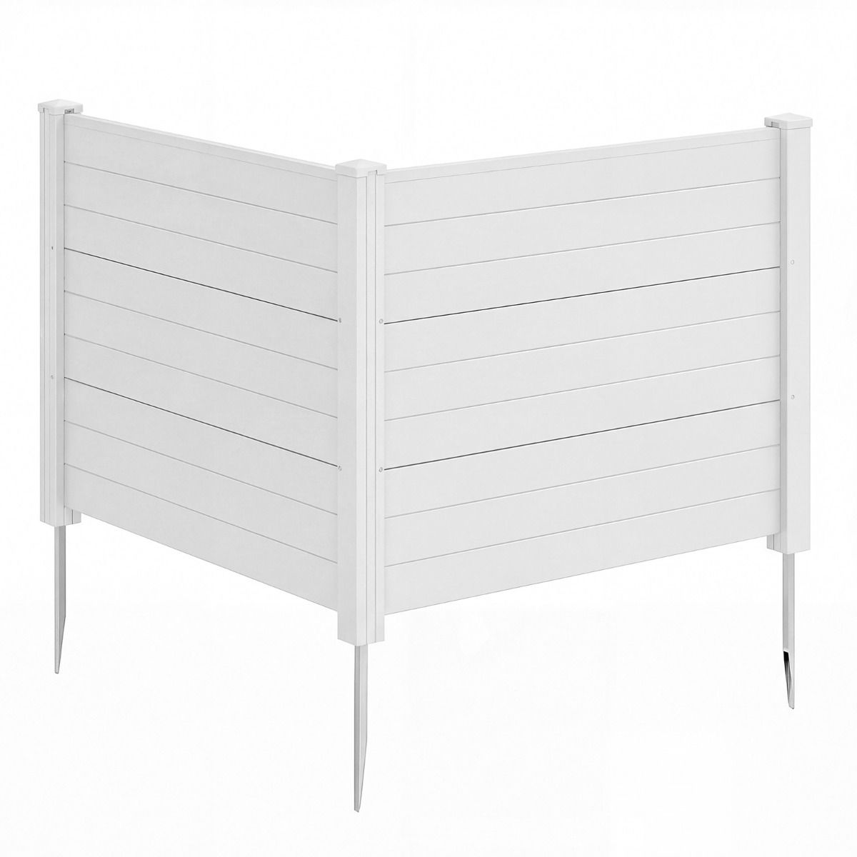 Coast Gartenzaun mit Sichtschutz – 2 Paneele – wetterbeständiger Lamellenzaun – 3 Metallpfosten – Weiß/Schwarz/Braun