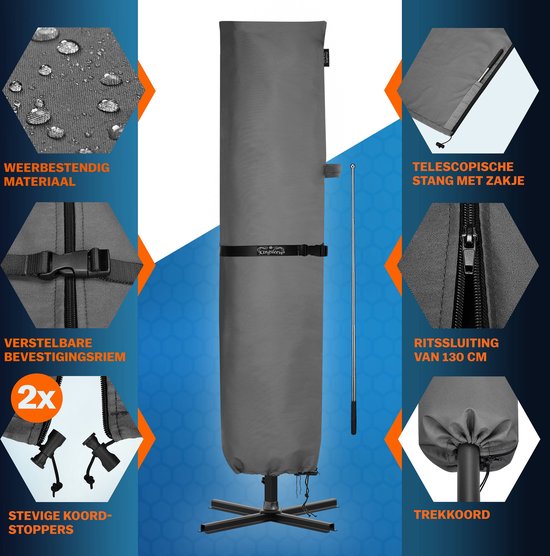 Kingsleeve Sonnenschirmhülle bis zu Ø350cm - Wetterfest Robust - Grau