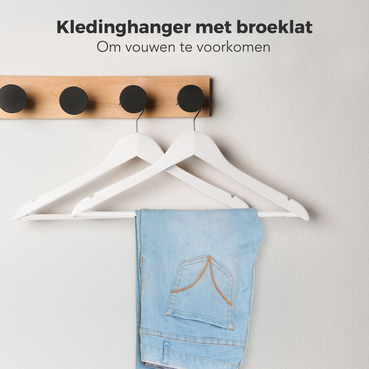 LifeGoods Kleiderbügel - Mit Hosenstange - Hartholz - Weiß - 50 Stück