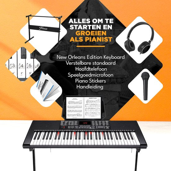 Finesse Keyboard Piano - Beleuchtung - Ständer & Zubehör - 61 Tasten - Digital Piano - Electric Piano - Kind