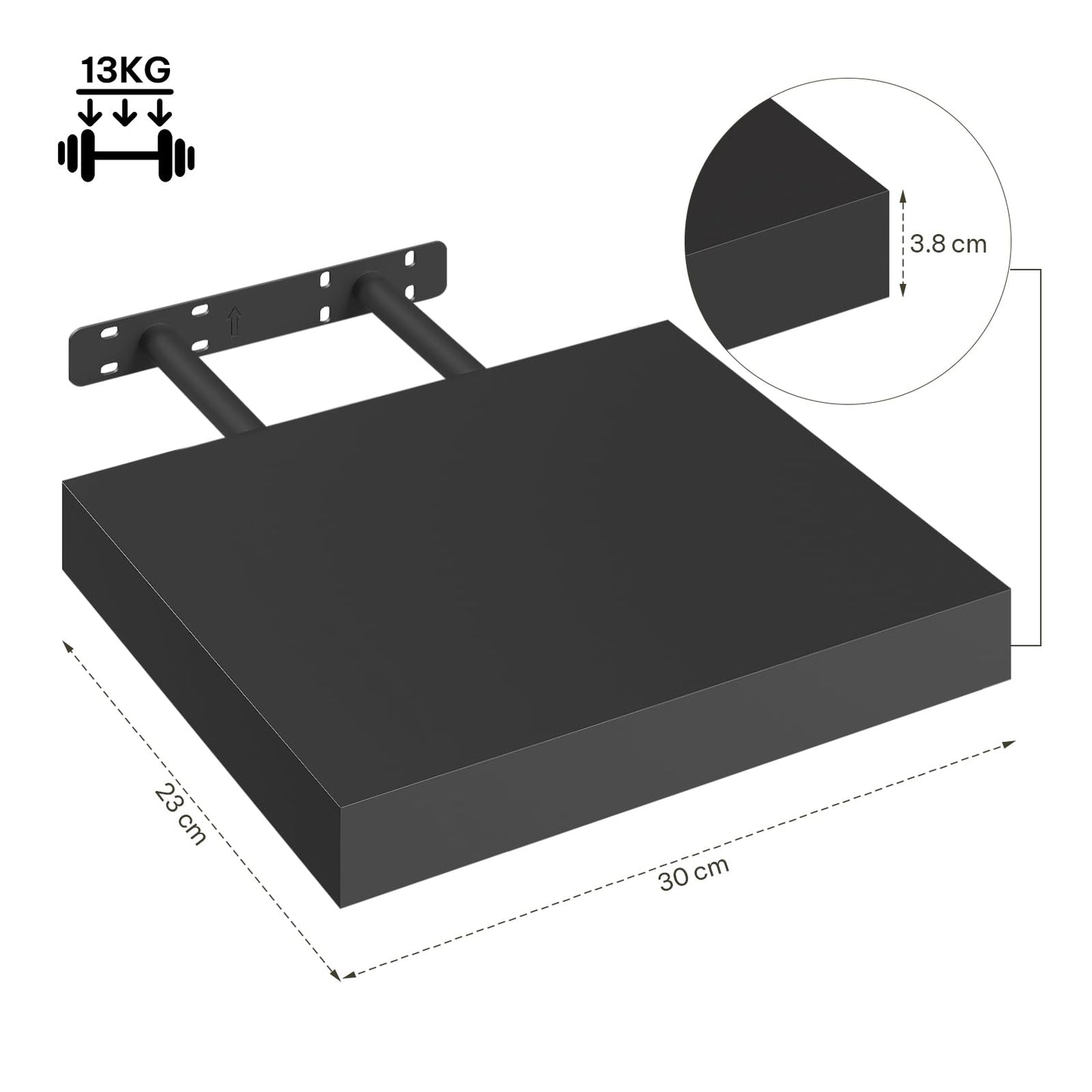eSituro Wandregal – schwarzes MDF-Wandregal – 30 x 3,8 x 22,9 cm