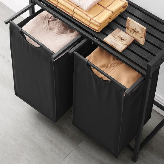 O'DADDYÂ¬Ã† Wäschekorb 2 Fächer - ausziehbarer Wäschesortierer mit Ablage - 73 x 33 x 72 cm - Metall - dunkelgrau