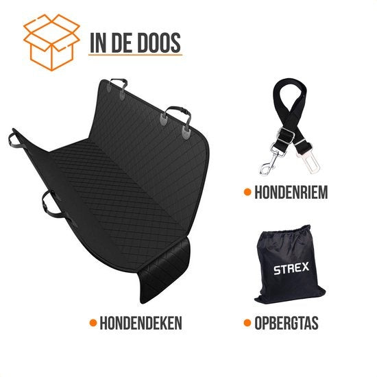 Strex Hundedecke Auto Rücksitz und Kofferraum - 137 x 147 CM - Schutzhülle - Hundedecke - Auto Autoteppich Rücksitz - Inkl. Hundeleine und Aufbewahrungstasche - SCHWARZ