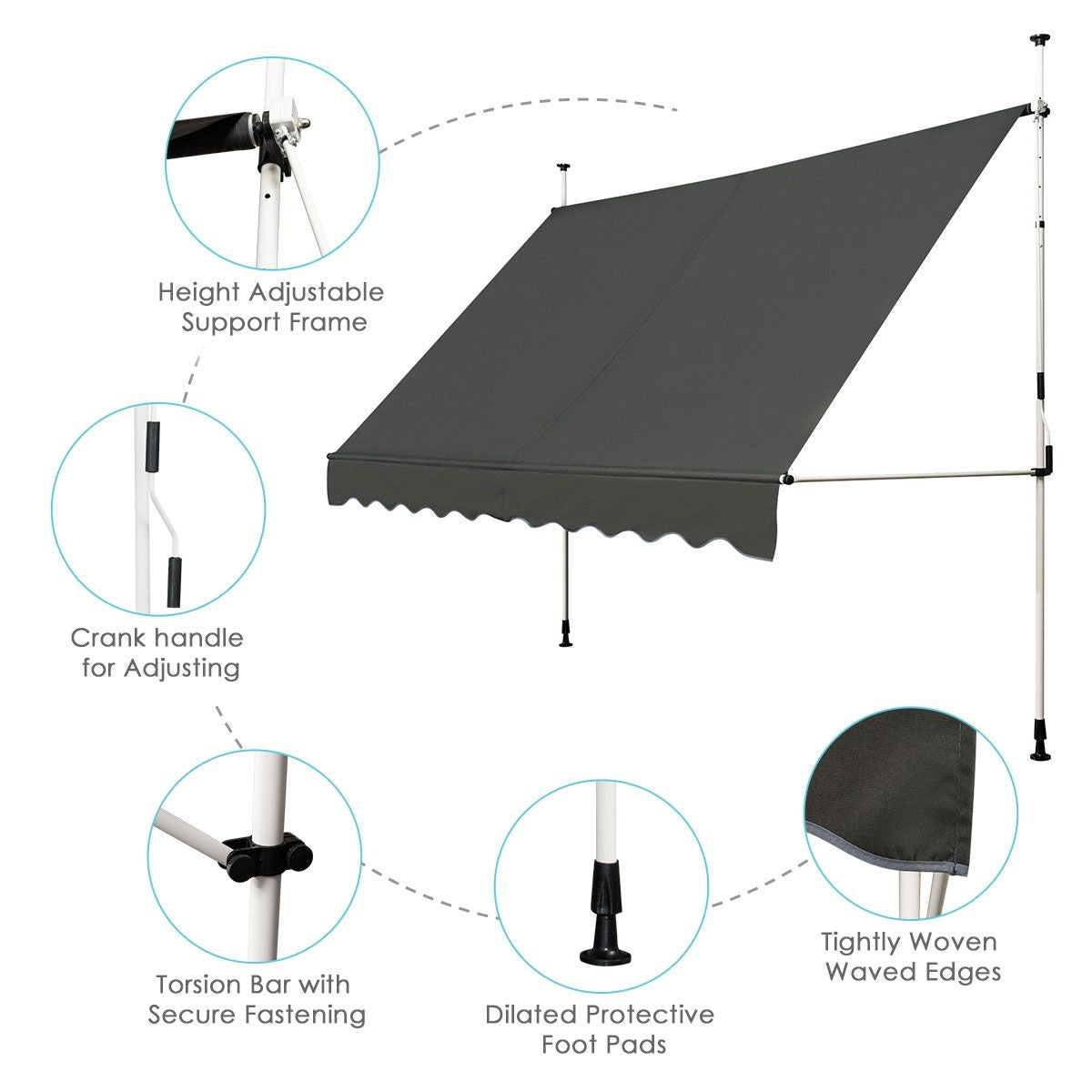 Coast Teleskopmarkise Sonnenschutz Höhenverstellbare wasserdichte Markise 300 x 120 cm Grau