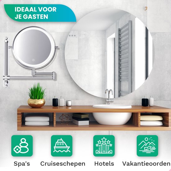 Mirlux Make-up-Spiegel mit Led-Beleuchtung - Wiederaufladbar - 7-fache Vergrößerung - Vergrößerungsspiegel mit Licht - Rasierspiegel - Badezimmerspiegel - Chrom