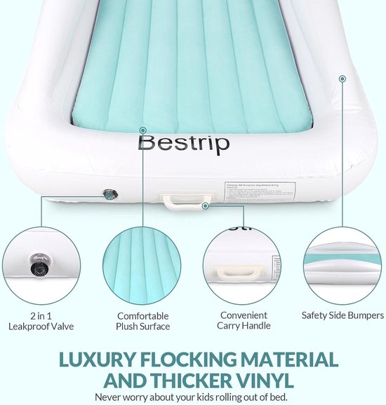 Bestrip Kinderluftbett - Mit elektrischer Pumpe und Fallsicherung - 2-in-1-Kinderreisebett 157 x 96 x 30 cm