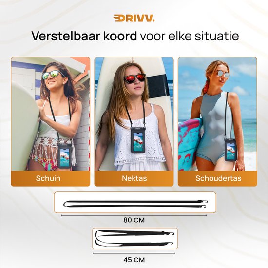 Drivv. Luxuriöse wasserdichte Handyhülle – schwimmfähig – doppelter Clipverschluss – zusätzlicher Schwamm – für Handys bis zu 6,8 Zoll – Unterwasser-Handyhülle – Schwarz