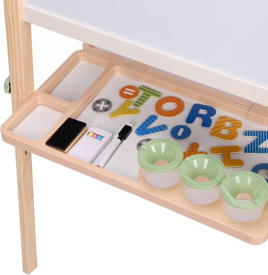 Sunny Luna Aktivitäts-Zeichentisch – Verstellbarer Kinder-Zeichentisch aus Holz – Spiel-Zeichentisch mit Whiteboard und Kreidetafel – Magnettafel – Inklusive Papierrolle, Bechern und Zubehör – Lernspielzeug