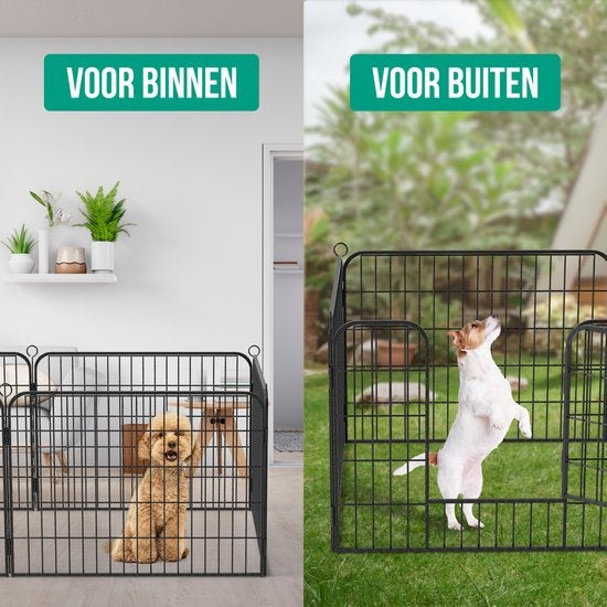 Avalo Puppyren AÃƒÃ‰Ã€Ãº210cm Opvouwbaar Zwart - 8 panelen 80x60cm - Dierenren / Konijnenren / Hondenren