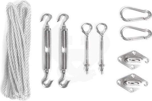 Perel Montagekit met 2 spanwartels, 2 oogbouten, 2 oogplaten, 2 karabijnhaken, nylontouw