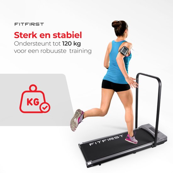 FitFirst® Jogger - Laufband mit eingebauten Lautsprechern und App - Zusammenklappbar und mobil - Mit Fernbedienung - Display mit Trainingsinformationen - Telefonhalterung - Bluetooth - Heimtrainer Fitness - Ideal für unter dem Schreibtisch
