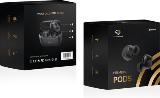 Golden Sound Buds Pro - Kabellose Ohrhörer - Bluetooth-Ohrhörer - Aktive Geräuschunterdrückung 32 dB - Umgebungsmodus - 40 Stunden Akkulaufzeit - Kabellose Ohrhörer - Geeignet für alle Smartphones und Laptops