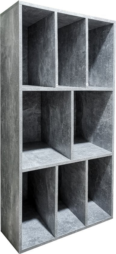 LP-Schallplattenschrank - Plattenschrank - Aufbewahrung von LP-Schallplatten - Bücherregal - 8 Fächer - graue Betonoptik