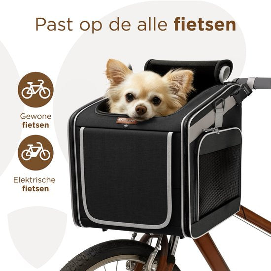 Trevopet® Hundefahrradkorb - 4-in-1 Fahrradkorb Hund, Tragetasche, Rucksack & Autositz - Geeignet für Elektrofahrräder - Für Hunde bis zu 8 kg - Schwarz