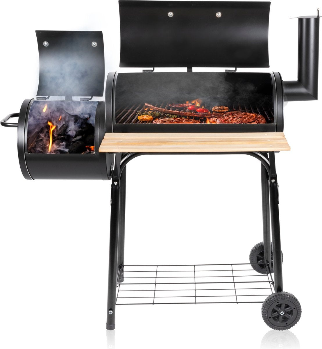 BBQ Collection Holzkohlegrill - 2-in-1 Smoker BBQ - 104 x 58 x 114 cm - Schwarz
