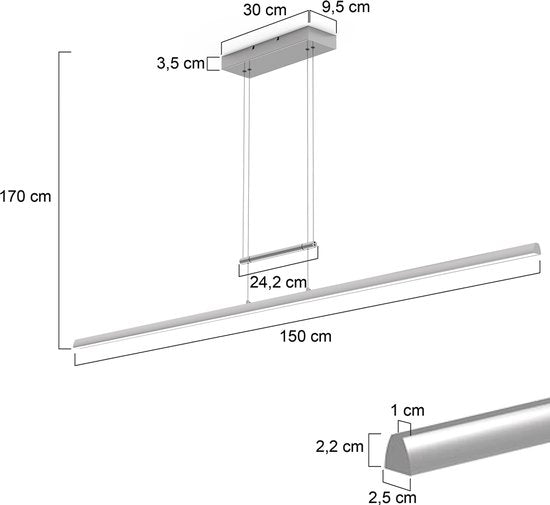 Hängeleuchte Profilo 3318ST von Steinhauer aus Stahl, 150 cm breit, höhenverstellbar von 110 bis 170 cm, 2100 Lumen, modernes Design für den Innenbereich