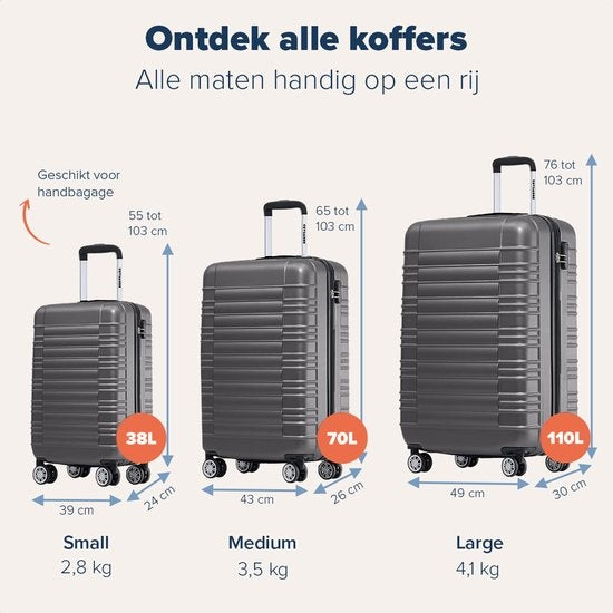 TRVLMORE - Kofferset - 2 Stück - 38L (Handgepäck) + 110L - Dunkelgrau