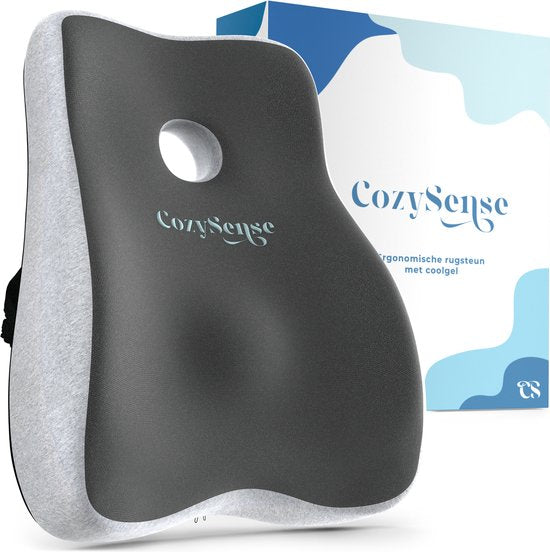 CozySense® Rückenstütze - Verstellbares Kissen für den unteren Rücken - Lendenkissen für Auto, Bürostuhl, Bett & Sofa - Ergonomisch - Mit Coolgel - Waschbarer Bezug