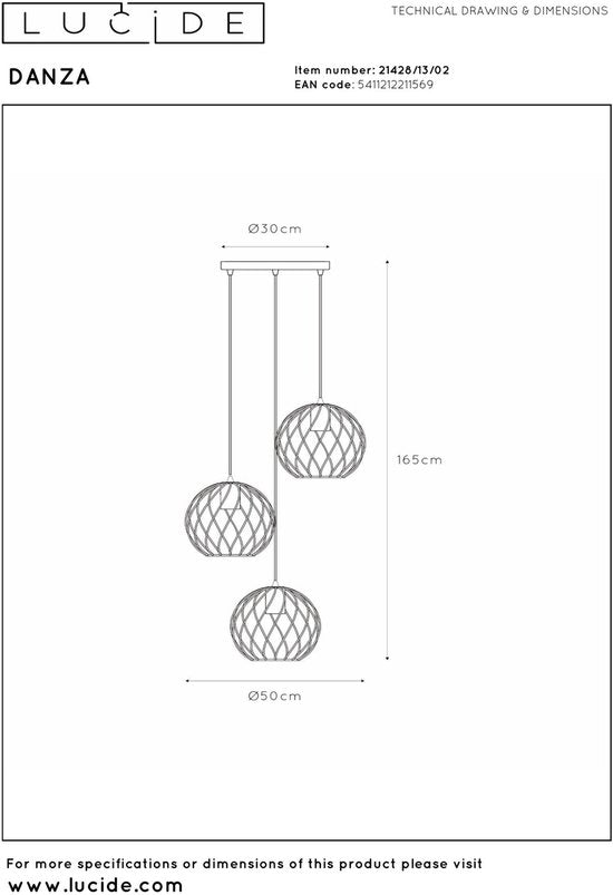 Lucide DANZA – Hängeleuchte – Ø 50 cm – 3xE27 – Mattgold / Messing