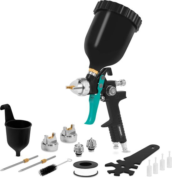 VONROC PRO Farbspritzgerät - Farbpistole - HVLP Design - 600ml Tank - inkl. 3 Düsen - 2-10 bar - Universal EURO/DIN 7,2mm Kupplung
