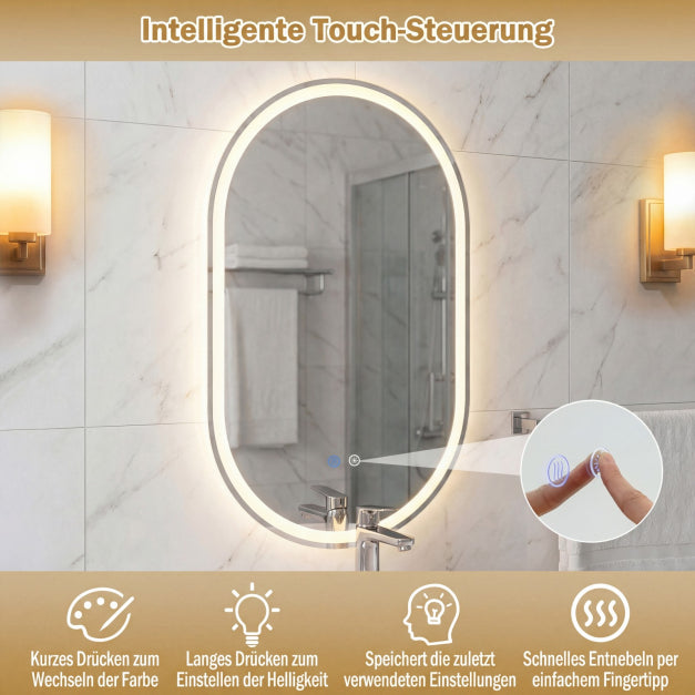 Coast LED-Badezimmerspiegel – 80 x 50 cm – dimmbar – beschlagfrei – Silber