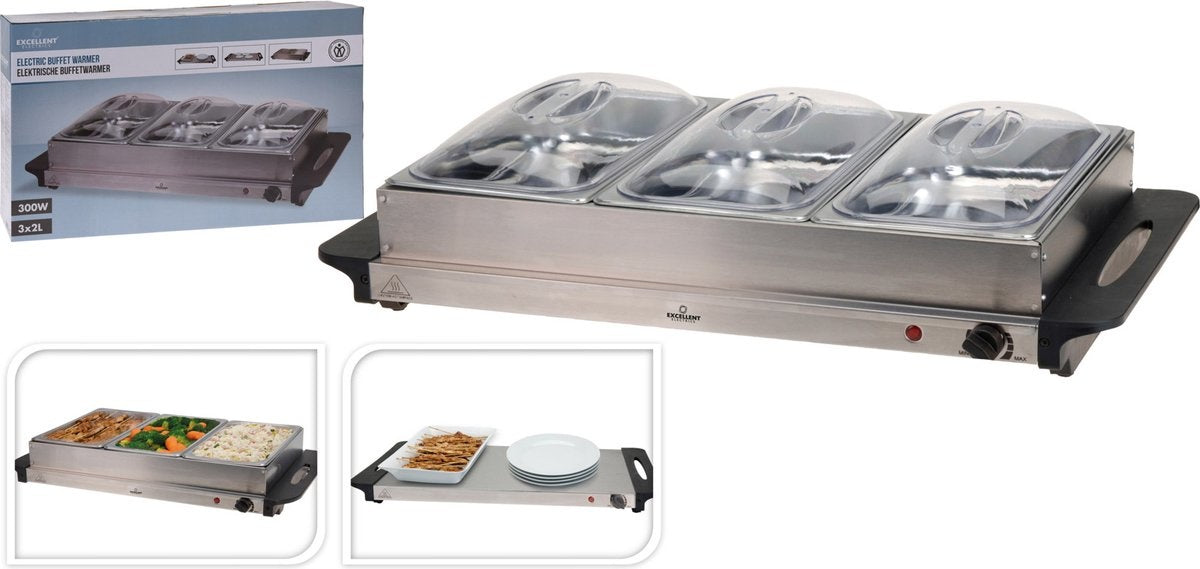 Excellent Electrics Buffetwärmer - Heizplatte - 300W - 53 x 35 x 10cm - Edelstahl