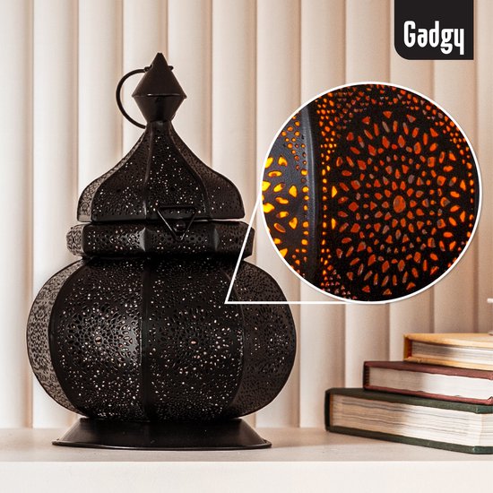 Gadgy Orientalisches Windlicht - Marokkanisches Windlicht - Dekoration für Innenräume - Tischlampe - Teelichthalter Wohnzimmer - Teelichthalter Geschenk - Metall 26x18 CM