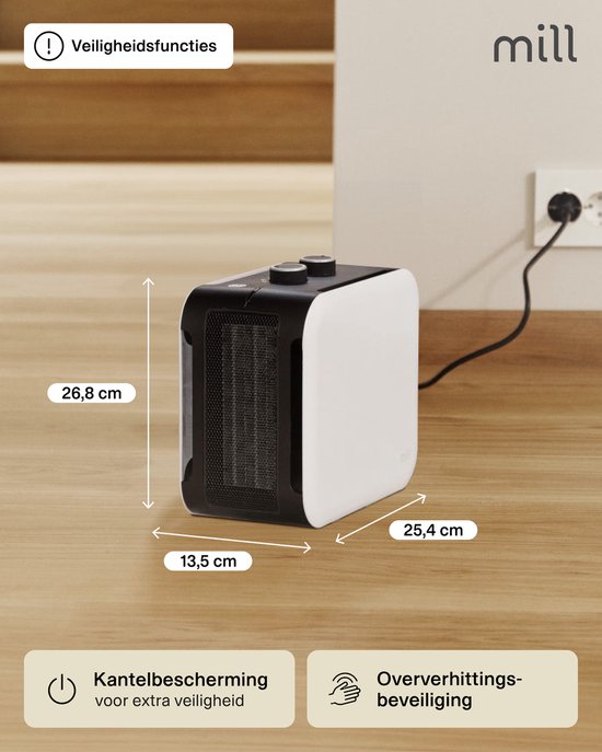 Mill – CUS1800MECW – Design-Heizlüfter – 2 Stufen – bis zu 30 m² – weiß – 5 Jahre Garantie