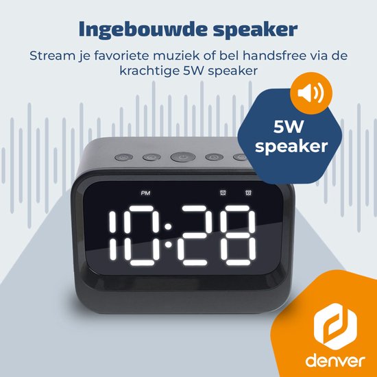 Denver Digitaler Wecker - Bluetooth-Lautsprecher - Doppelter Alarm - LCD-Anzeige - EC54B - Schwarz