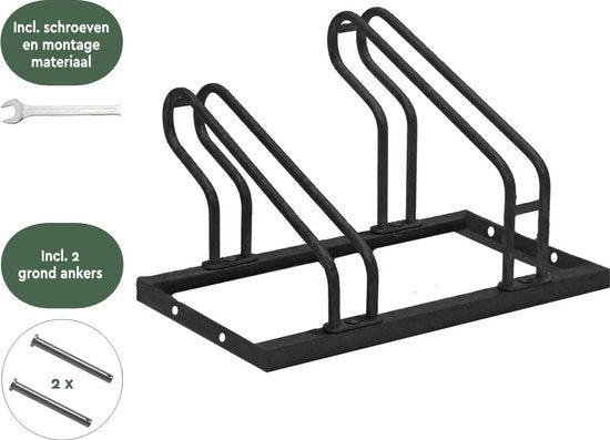 BRASQ Fahrradträger für 2 Fahrräder - Fahrradständer - Fahrradträger - Fahrradhalterung für Boden Inklusive Befestigungsmaterial - Schwarz