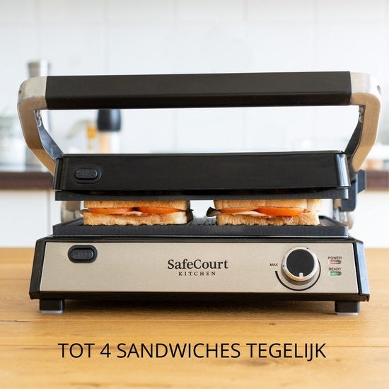 Safecourt Kitchen - 3-in-1 Kontaktgrill - Toaster - Abnehmbare Platten - 180 °C Gril - Schwarzl