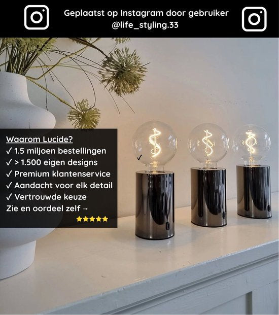 Lucide VIVO – Wiederaufladbare Tischlampe – Akku/Batterie – Ø 8 cm – dimmbare LED – E27 – 1x1 W, 2700 K – Chrom