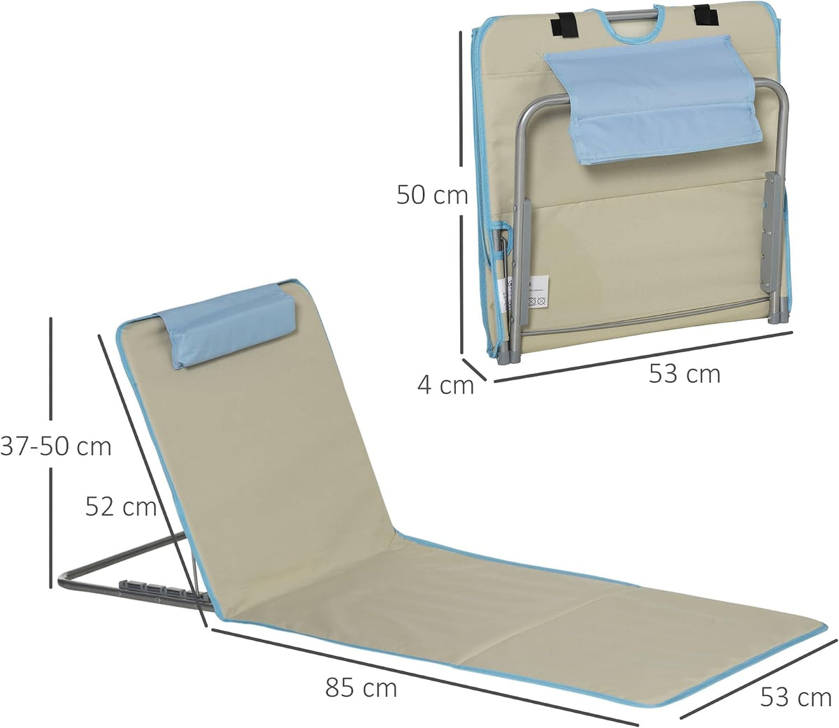 Outsunny Faltbare Strandmatten mit verstellbarer Rückenlehne – 2 Stück – 124 x 53 x 35–45 cm – Beige/Blau