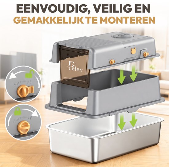 Petsy® – Premium-Katzenklo aus Edelstahl Pro – XXL – inkl. Geruchsneutralisator – inkl. Katzenschaufel, Streuauffangbehälter und Auslaufmatte – für große und kleine Katzen – 37 l Fassungsvermögen – groß –