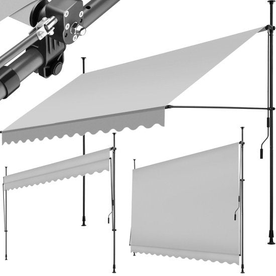 tectake - Klemmmarkise - Sonnenschirm - Markise - Verstellbar - Klemmmarkise - Sonnenschirm Balkon - 350 x 180 cm - hellgrau - Markise - 404967