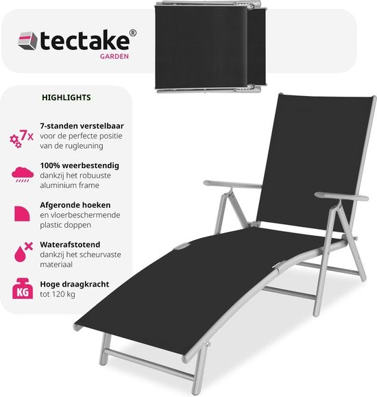 tectake - sonnenliege sonnenbank - verstellbare rückenlehne - schwarz/silber