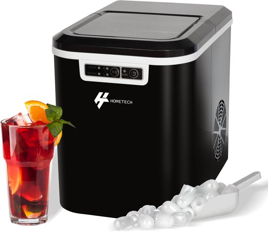 HomeTech HT023 Eiswürfelbereiter mit Schaufel und Tropfschale - Große L- oder kleine S-Eiswürfel - Eiswürfelbereiter - 2,2 Liter - Schwarz